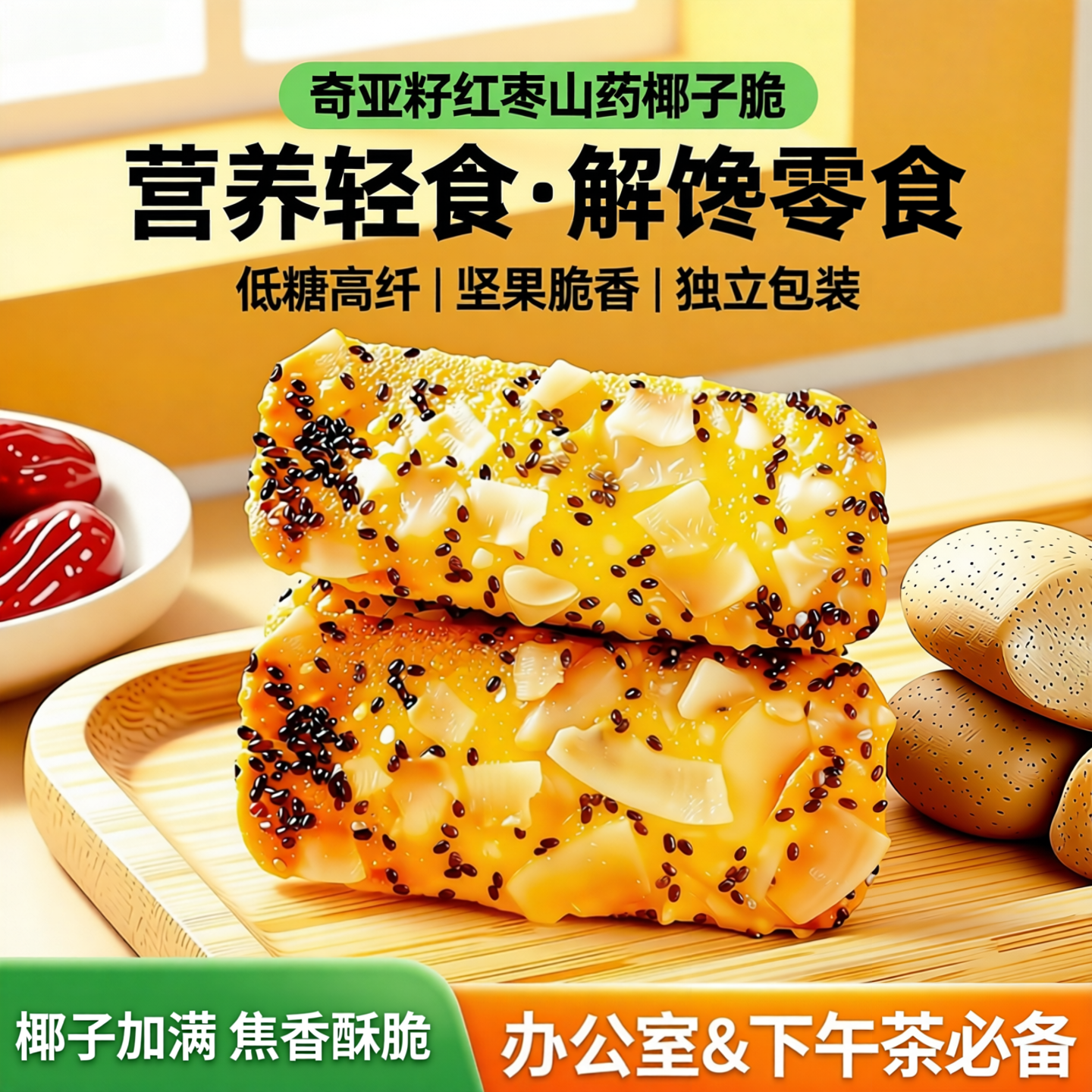 奇亚籽红枣山药椰子脆薄脆饼干扁桃仁坚果脆饼独立包装解馋零食品