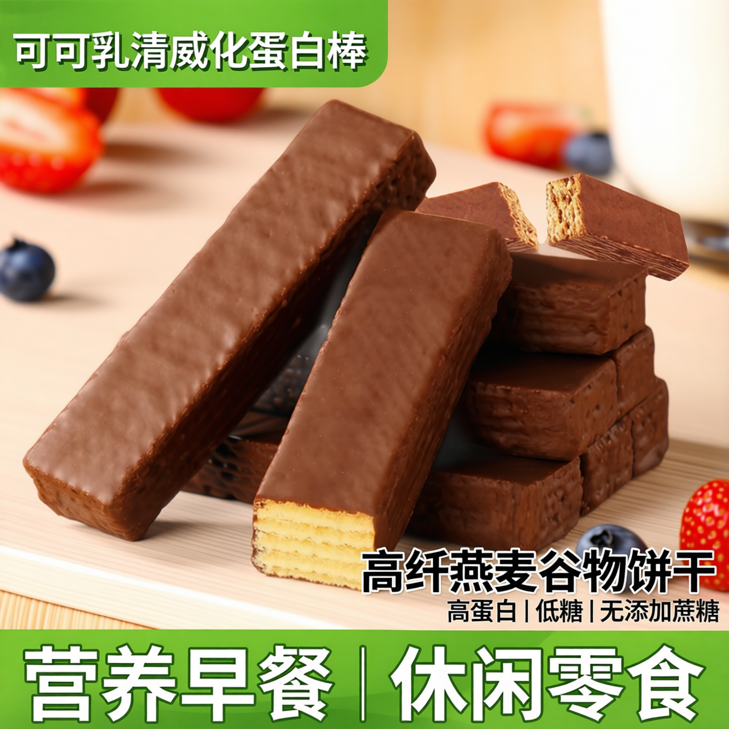 可可乳清威化蛋白棒高纤燕麦粉谷物饼干早餐独立装休闲零食