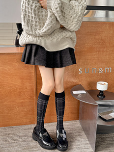 一汁 纯棉双路显瘦学院风中筒小腿袜堆堆袜