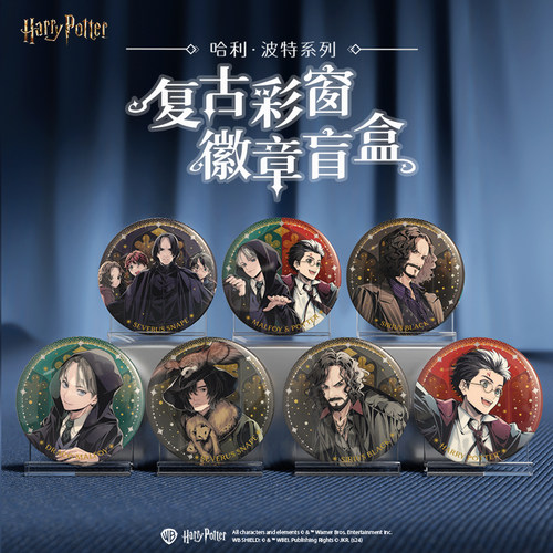 新品哈利波特华纳正版周边复古彩窗徽章盲盒马口铁吧唧端盒谷子