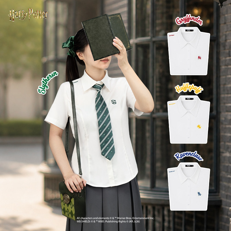 哈利波特正版jk学院风收腰短袖衬衫cos上衣夏季女款毕业学生服装图片