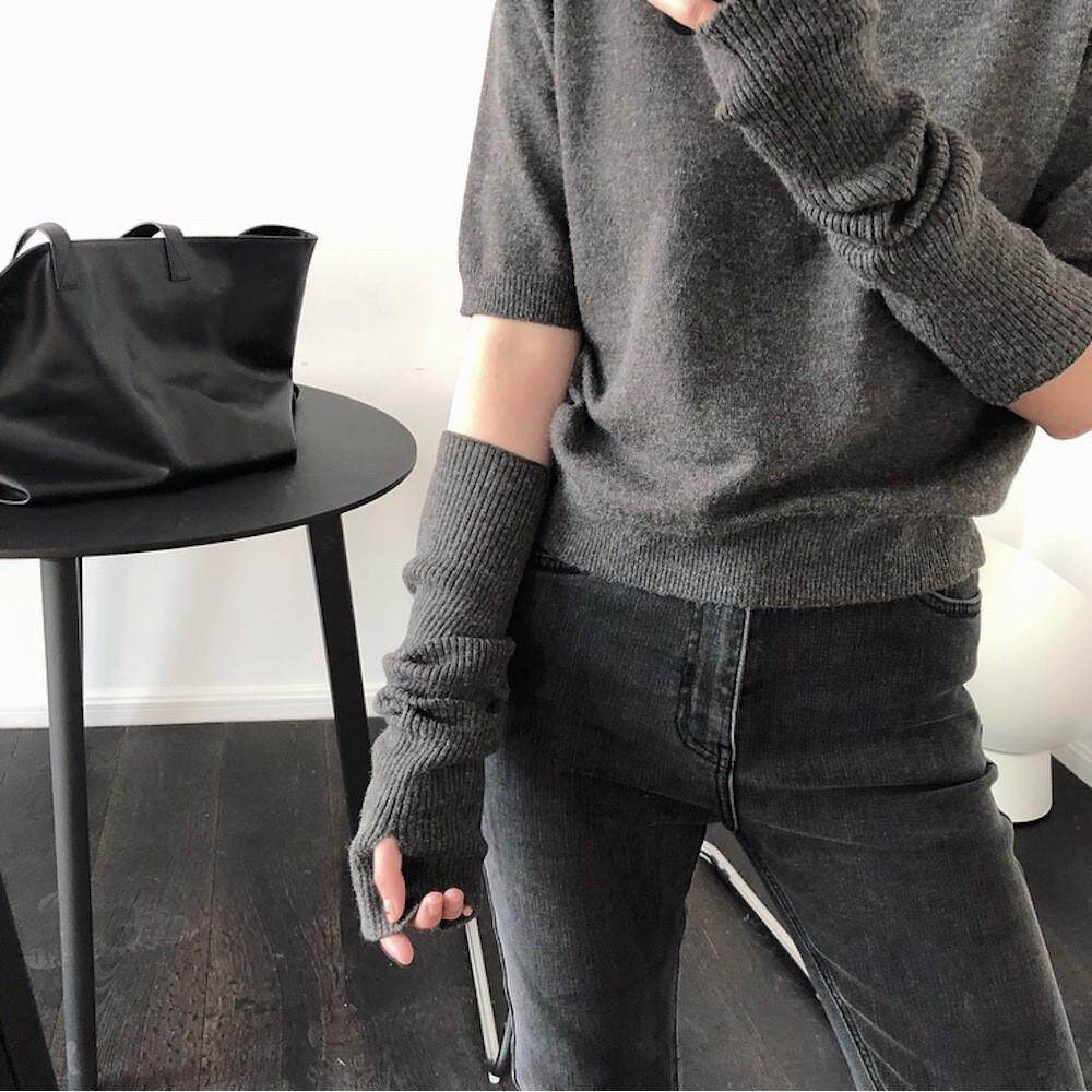 手臂套毛衣纯色针织毛线袖套防晒堆堆袖女款保暖百搭假袖子加长款