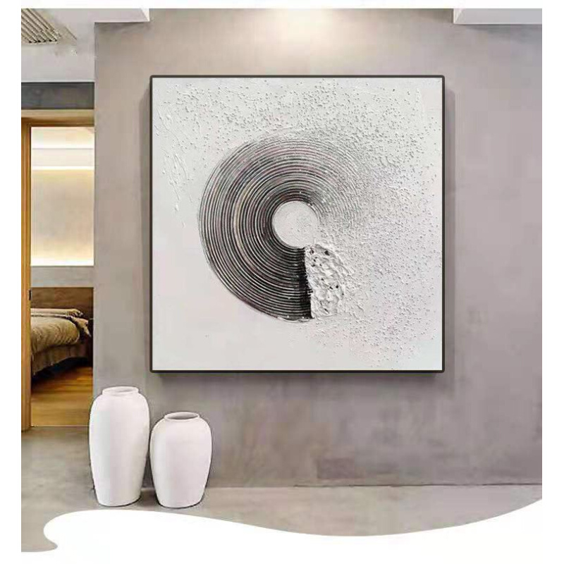 现代极简黑白装饰画抽象《无极》挂餐厅玄关客厅卧室手绘立体油画图片