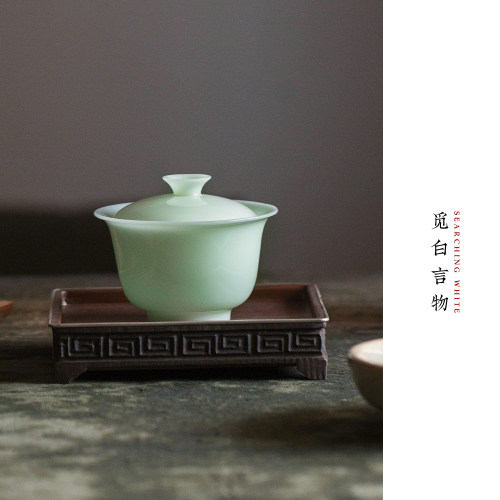 玉瓷审评盖碗高端冲泡茶器不烫手