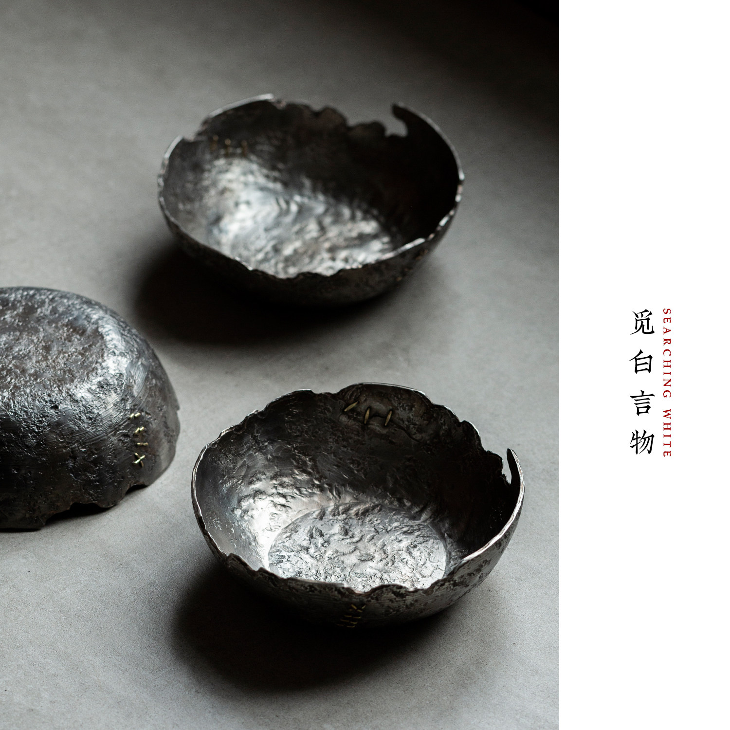 觅白纯锡破旧风养壶碗手作锤纹厚料锻打壶承淋壶茶杯洗干泡储水盂