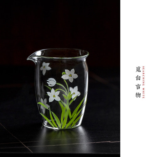 手绘水仙匀杯玻璃公道耐热分茶器