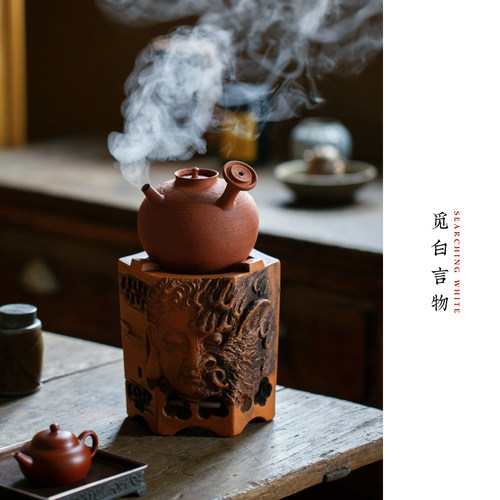 全手红泥炭炉雕刻佛魔煮茶炉砂铫