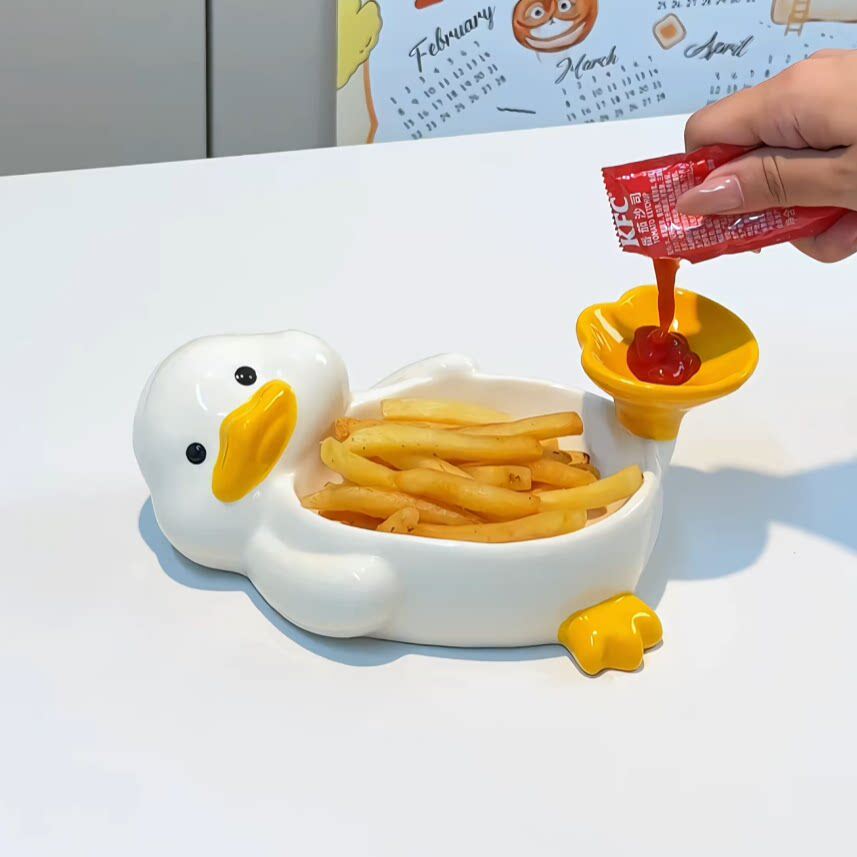 鸭子小吃碟蘸料碟可爱儿童调料碟调味碟陶瓷零食甜品盘薯条小碟子