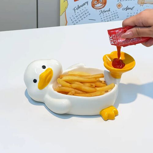 鸭子小吃碟蘸料碟可爱儿童调料碟调味碟陶瓷零食甜品盘薯条小碟子