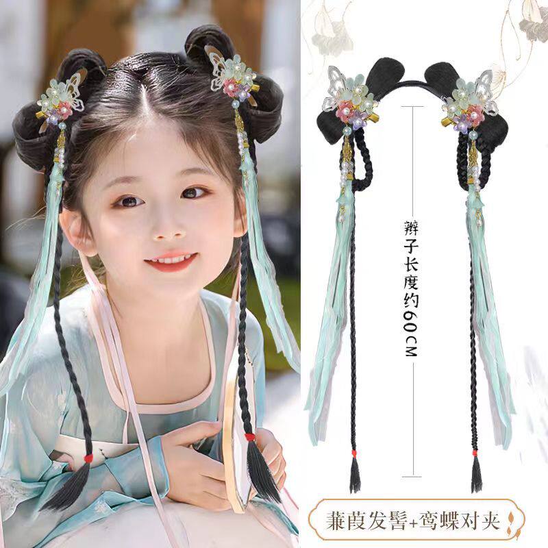 儿童汉服假发包盘发古装一体式发箍假发辫发饰古风造型发簪头饰