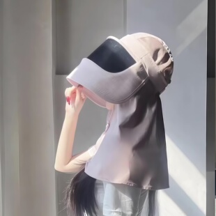 电动车防晒帽女遮阳帽骑车吹不翻口罩一体面罩遮全脸养蜂人户外