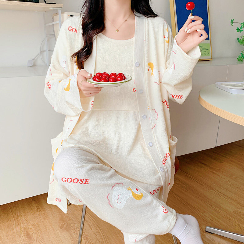 三件套浦乳期月子服春秋纯棉产后哺乳衣外出孕妇住院睡衣女款居家