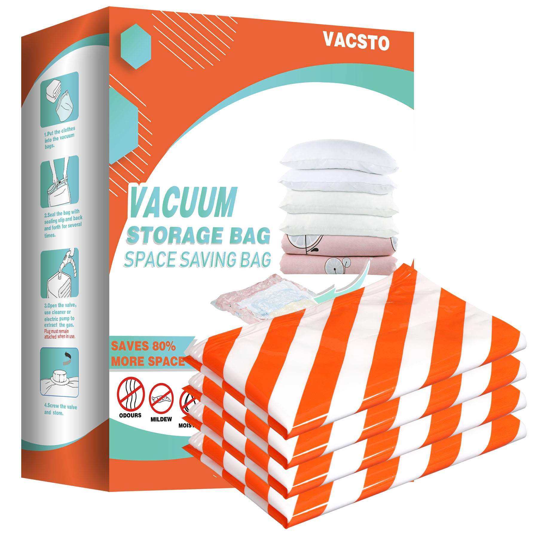 超大号真空压缩袋4个装100X150CM尼龙材质 橙色条纹图亚马逊热销