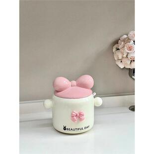 蝴蝶结猪油罐耐高温荤油罐奶油风陶瓷装油瓶调料罐大容量佐料罐子