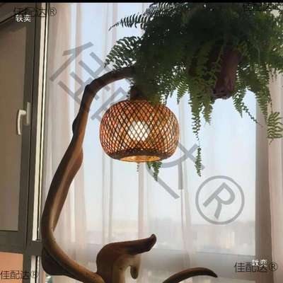 复古竹编麻绳吊灯调光旋钮开关电源线根雕树枝挂灯线竹编灯罩配件