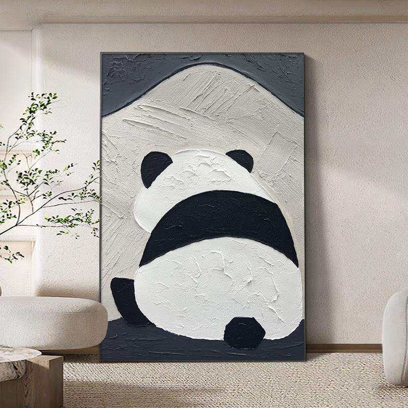 大芬村油画抽象高级感熊猫肌理画入户玄关挂画可落地轻奢北欧壁画