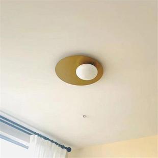 吸顶灯走廊门道简约现代卧室客厅LED灯 金色鸡蛋玻璃吸顶灯具美式
