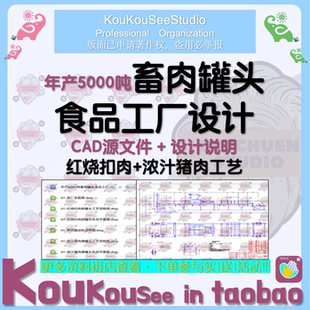 年產5千噸扣肉豬肉罐頭肉類食品工廠設計cad圖紙工藝流程單設備圖