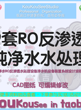 RO反渗透纯水系统布置工艺流程图CAD图纸装配图PID净水机直饮水图
