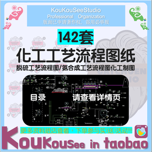 142套化工工艺流程图纸脱硫工艺流程图/氨合成工艺流程图化工制图