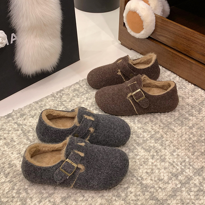 日本品质全包灰色勃肯鞋女鞋子2025秋冬新款爆款一脚蹬懒人鞋加绒