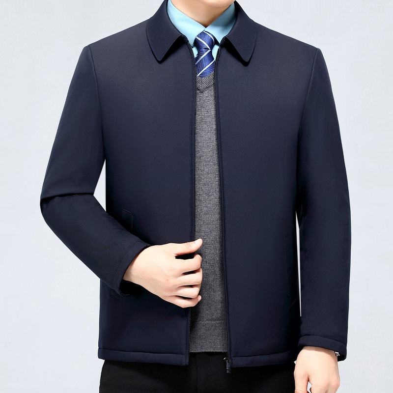 日本品质中年爸爸装白鸭绒羽绒服中老年翻领加厚商务上衣冬季保暖