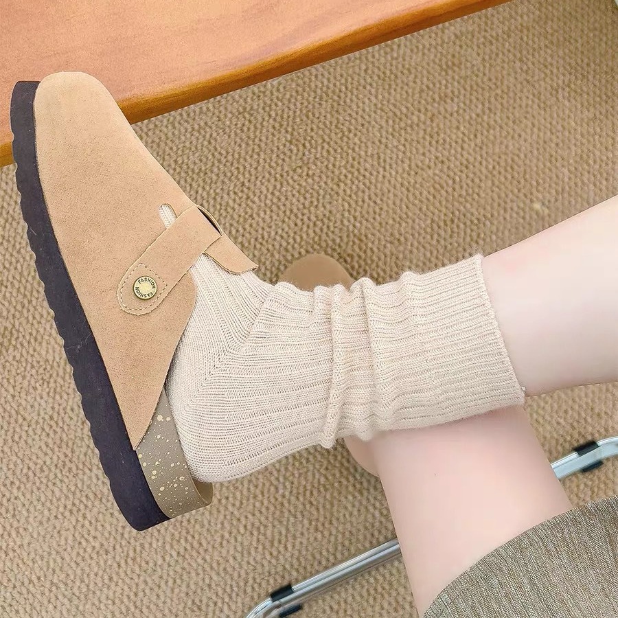 日本品质勃肯鞋袜子女秋冬粗线堆堆袜日系针织毛线中筒袜加厚男士