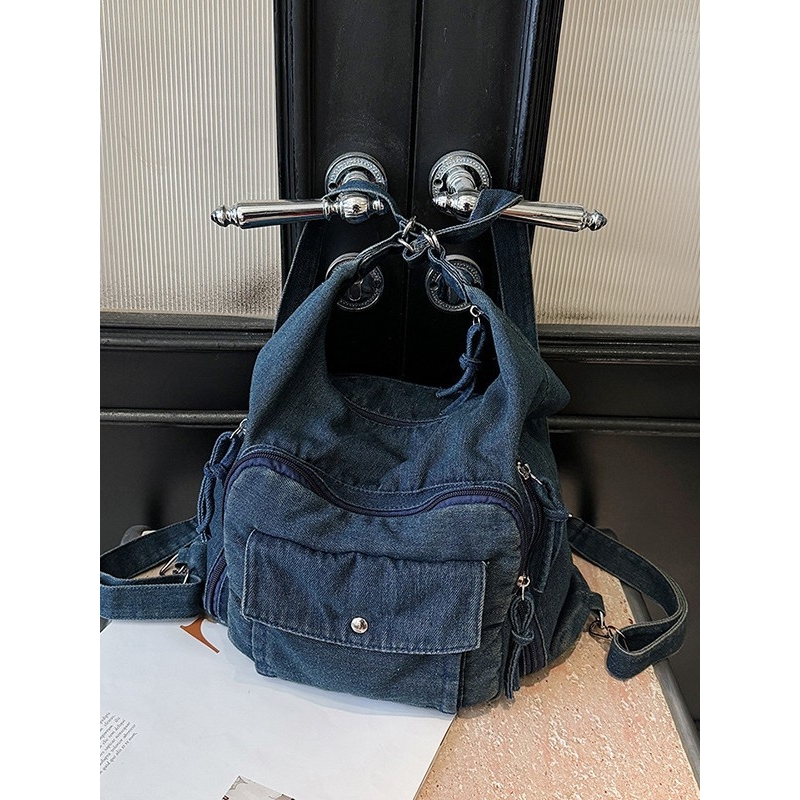 日本品质2025新款包包通勤斜挎包水桶包质感单肩包包女牛仔布双肩