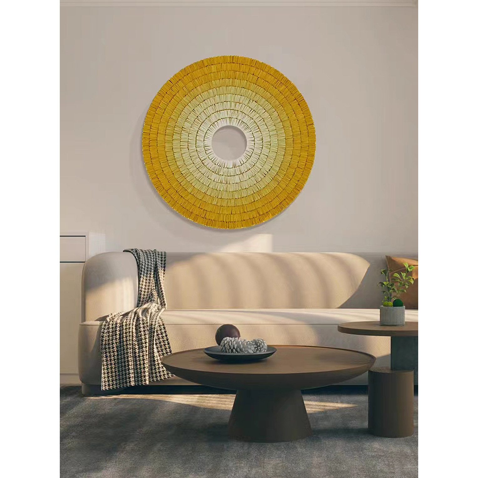 现代简约手绘渐变色圆形装饰画3d立体入户玄关客厅沙发背景墙实物图片