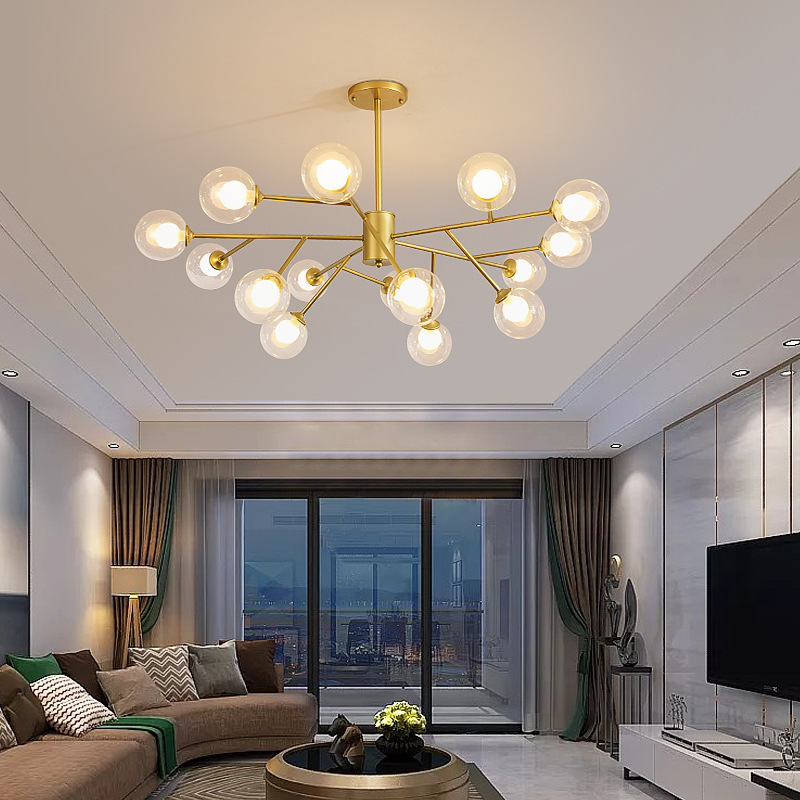 北欧客厅球中球金色玻璃灯罩吊灯现代简约主卧室儿童书房设计师灯