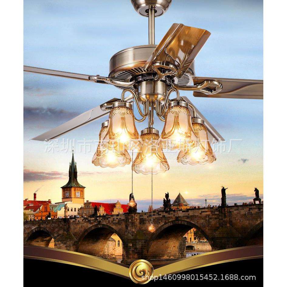 静音吊扇灯欧式仿古 时尚餐厅客厅风扇灯复古带灯电风扇灯吊扇