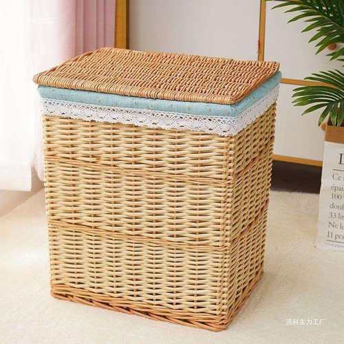 藤编收纳筐脏衣物筐火锅店店有盖脏衣篓储物箱日式柳联严