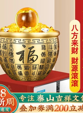 黄铜百福缸冰箱聚宝盆纯r铜米缸招财聚财家居用装饰存钱罐客厅摆