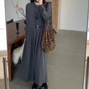 针织开衫背心百褶长裙两件套女秋冬高级感修身时尚气质毛衣套装裙