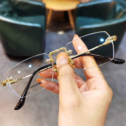 简丹新品纯钛超轻无框商务眼镜男女百搭时尚近视防蓝光变色眼镜架