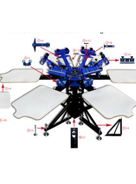 经济型六色六工位双机轮转印机 手动六色丝SH5网印花 六色丝印机