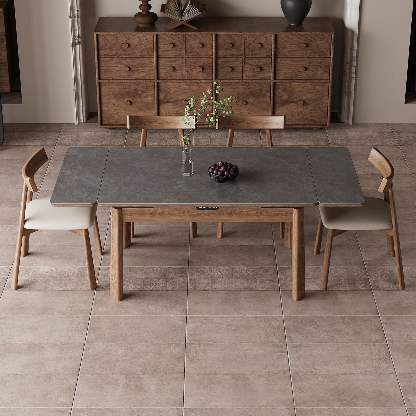 小户型家用北美进口白蜡木实木洞石岩板伸缩折叠多功能长桌餐桌椅,住宅家具,岩板餐桌,淘宝优惠券,粉丝福利购,淘宝优惠卷