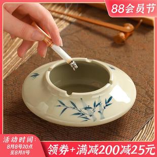 复古家用简约大号创意多功能客厅办公室 草木灰手绘陶瓷烟灰缸中式