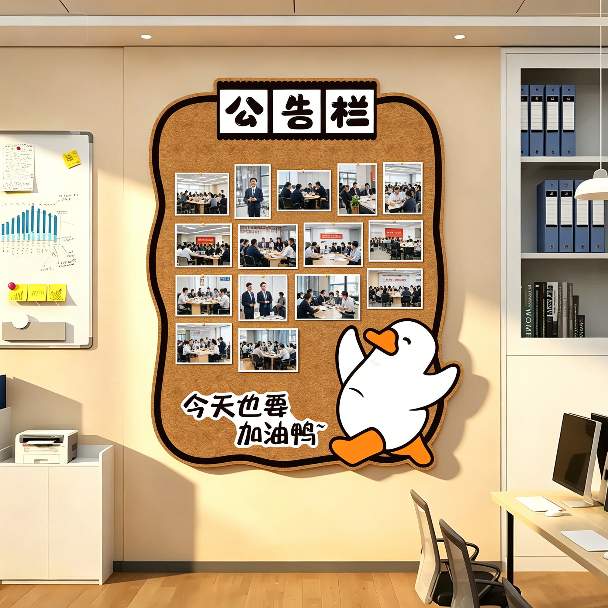 办公室墙面装饰公司公告栏员工风采团队荣誉照片展示墙毛毡板企业文化形象背景墙贴通知栏会议休息室氛围布置