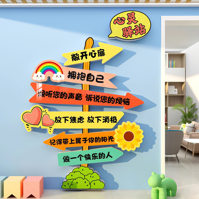 心灵驿站文化墙心理咨询室布置