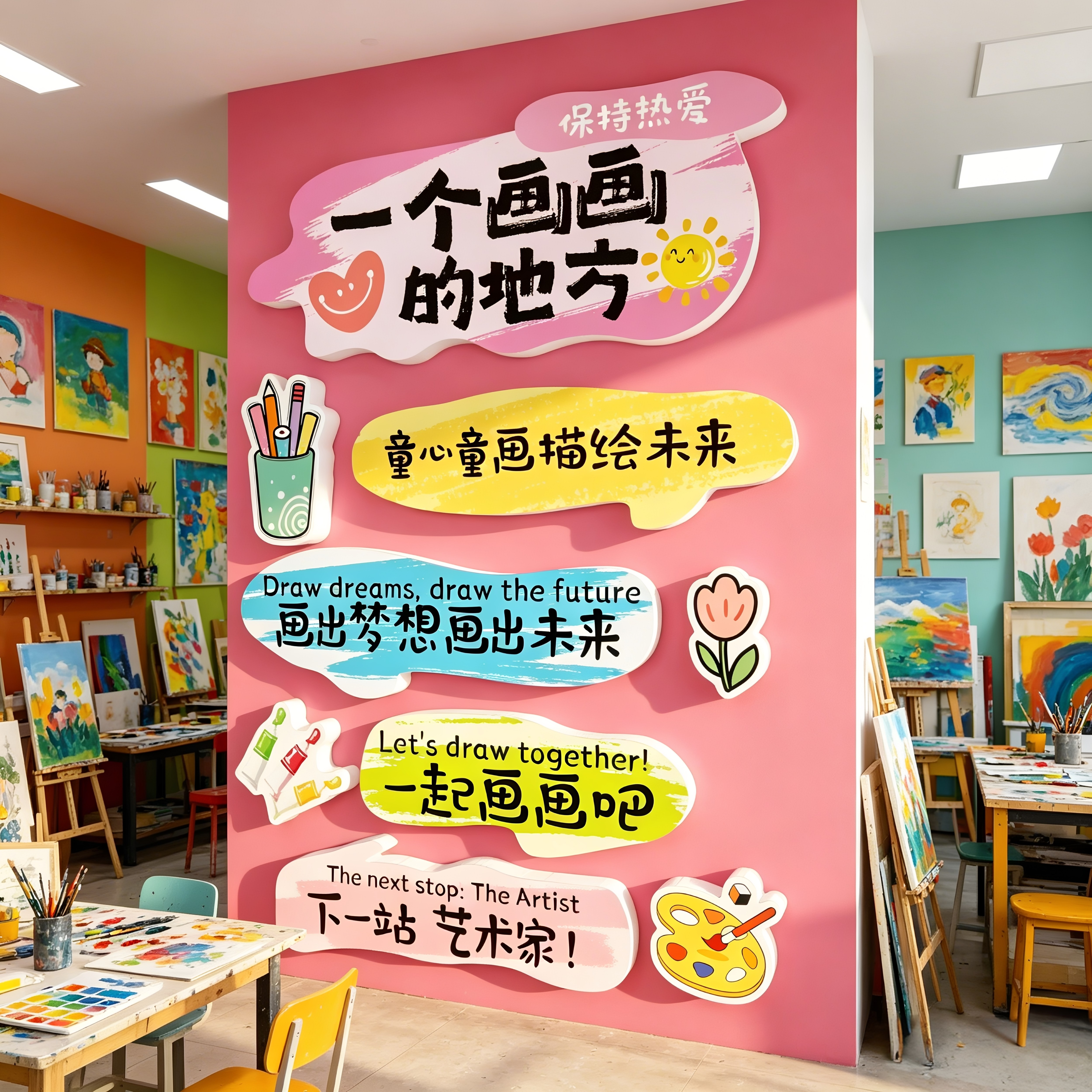 画室氛围布置美术教室墙面装饰培训机构辅导班环创文化墙作品展示