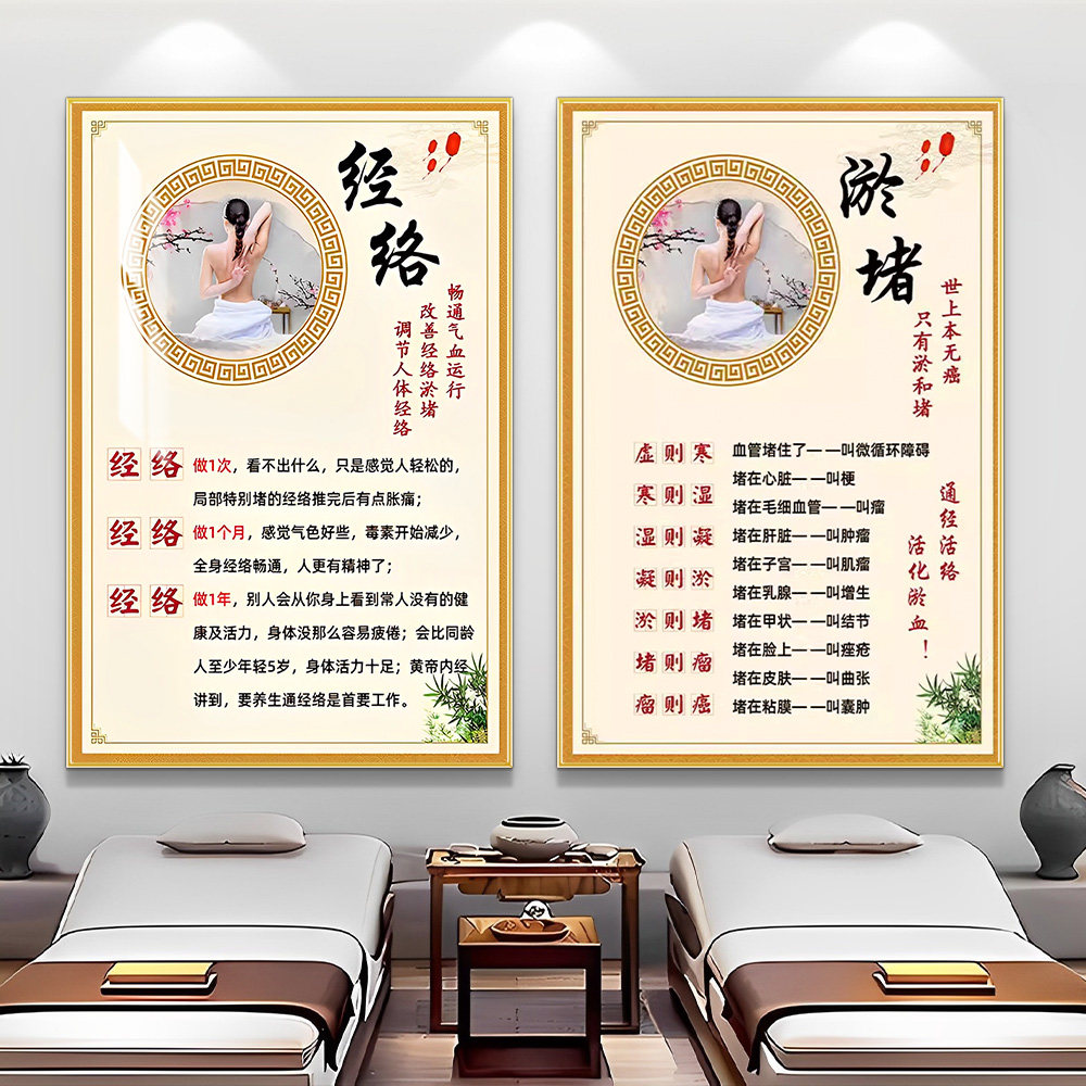 中医养生馆形象墙面装饰画艾灸淤堵海报文化墙贴美容院广告高级感,家居饰品,现代装饰画,淘宝优惠券,粉丝福利购,淘宝优惠卷