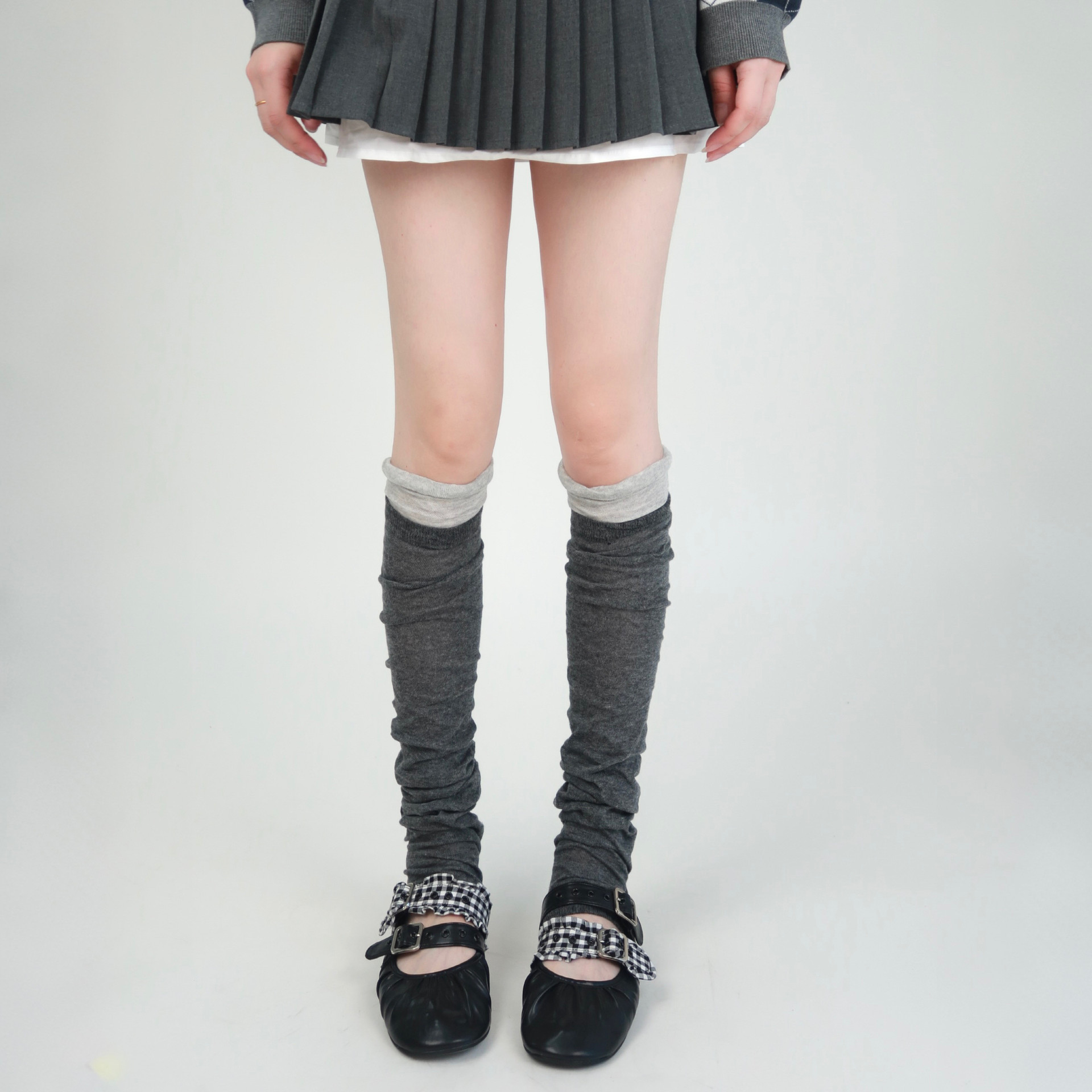 miu系拼接及膝堆堆袜女夏薄款