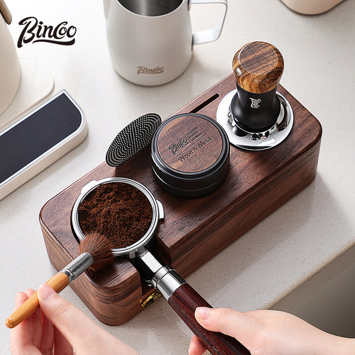 Bincoo咖啡胡桃木底座套装布粉器意式多功能压粉器咖啡器具收纳