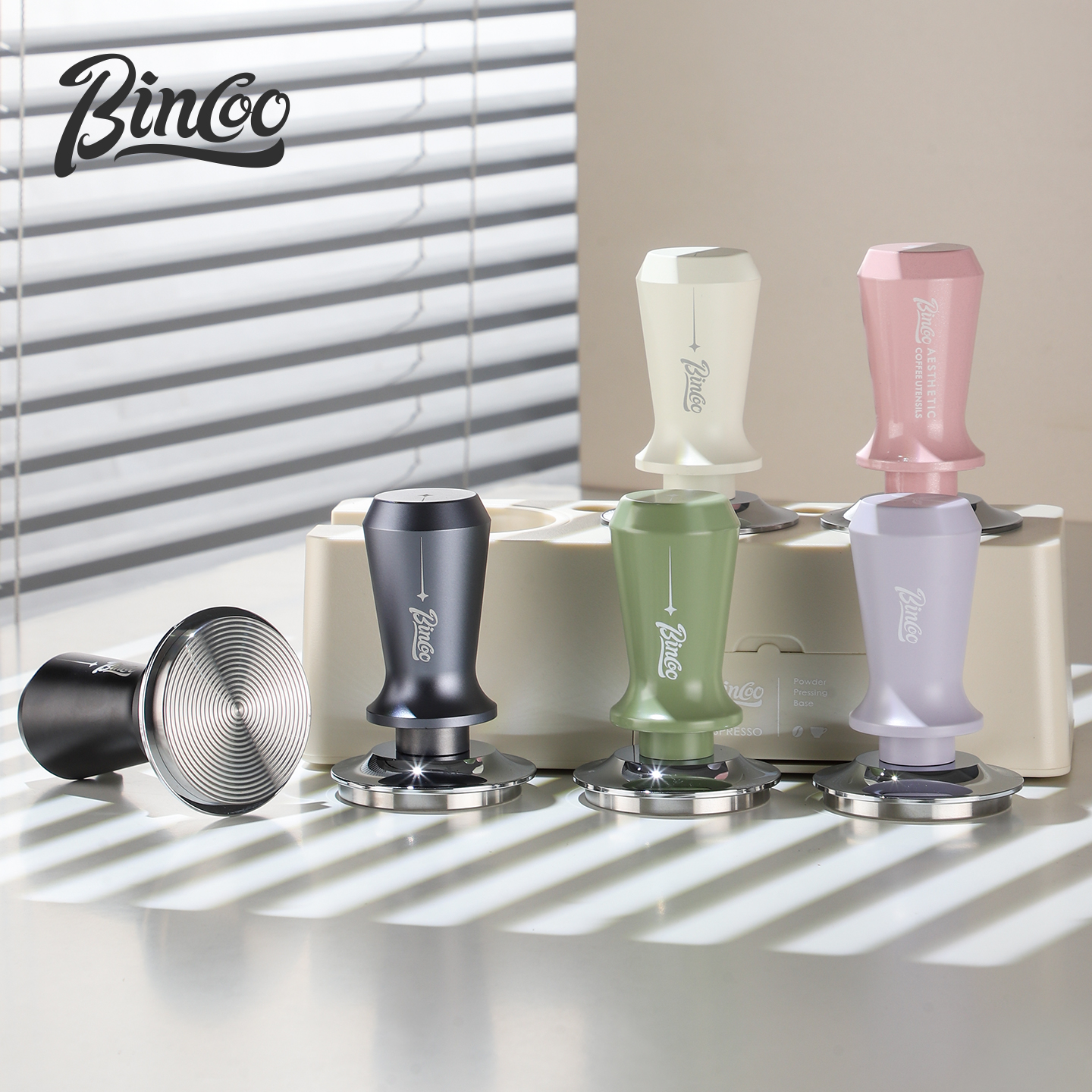 Bincoo咖啡压粉锤意式弹力通用51/58mm布粉器咖啡机底座三件套装