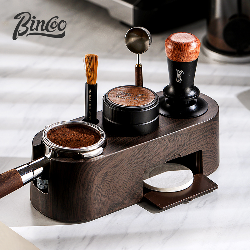 Bincoo木纹意式多功能底座咖啡敲渣布粉压粉收纳套装51/58mm通用