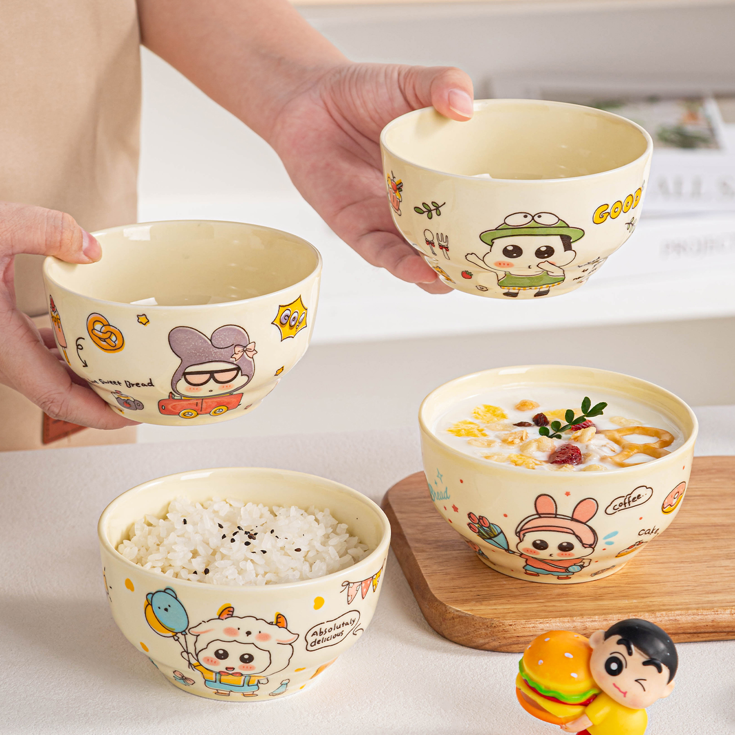 儿童碗家用陶瓷碗具可爱沙拉碗甜品糖水碗宝宝米饭碗微波炉专用