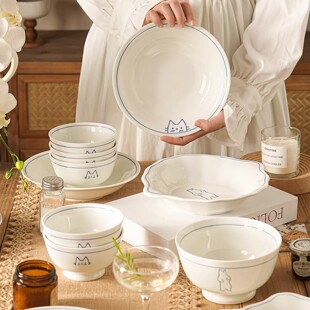 可爱碗盘餐具家用2025新款汤碗面碗菜盘子好看的吃饭小碗鱼盘