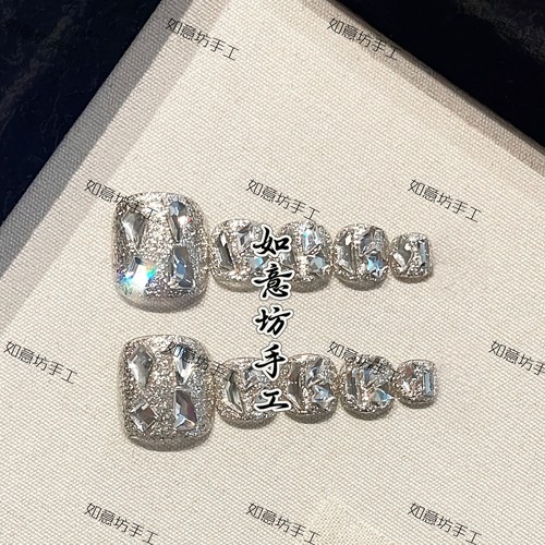战甲满钻纯手工脚穿戴甲脚趾甲美甲贴片甜酷辣妹风ins脚百搭显白