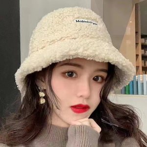 Y-2023新款保暖渔夫帽女秋冬季毛绒高级感白色毛绒显脸小百搭帽